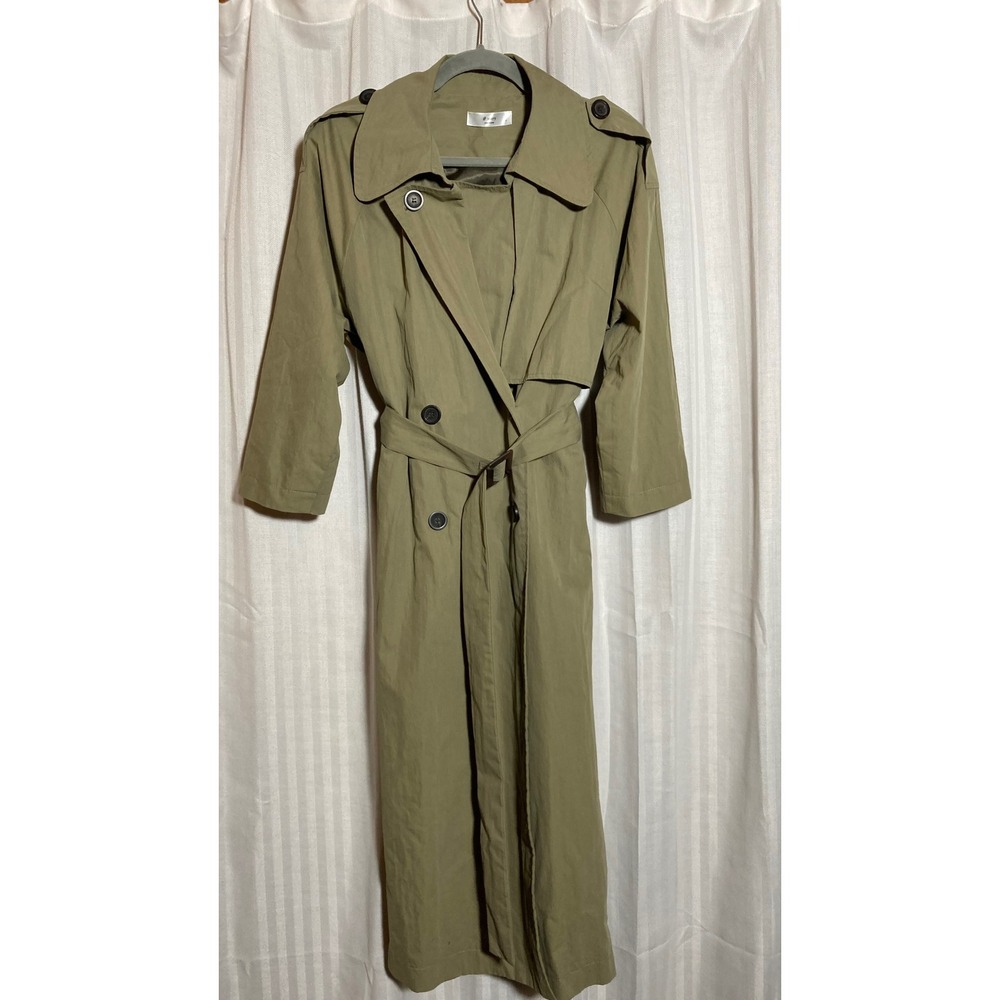 Quiet Luxury #story Korean Olive Green Pleated Back Belted Trench Coat Womens M